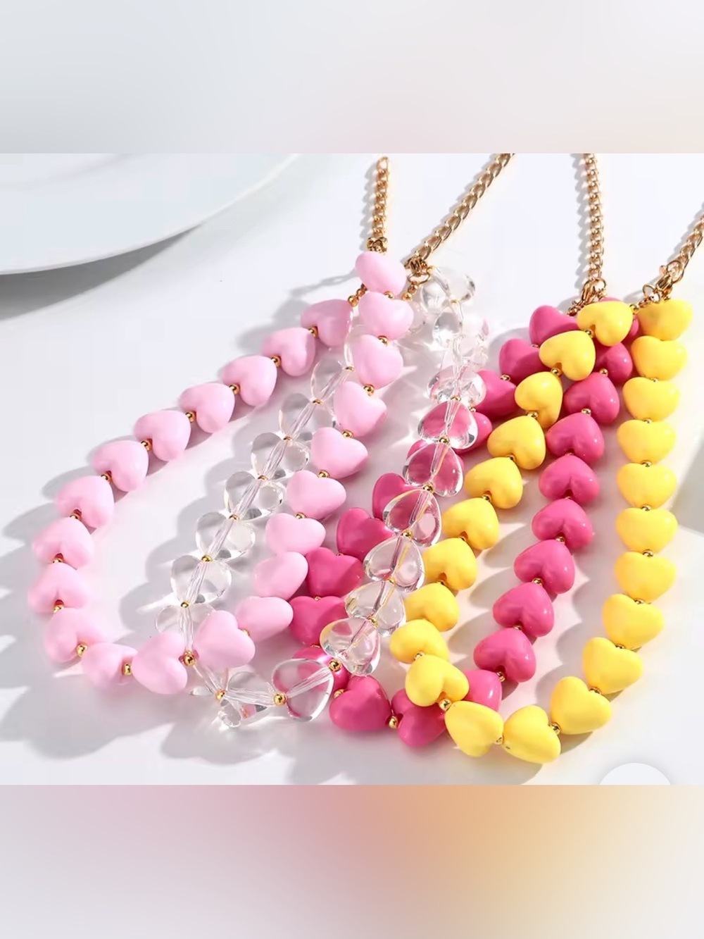 Heart Bead Necklace in Pink Summer Gift to yourself or loved ones 🌸